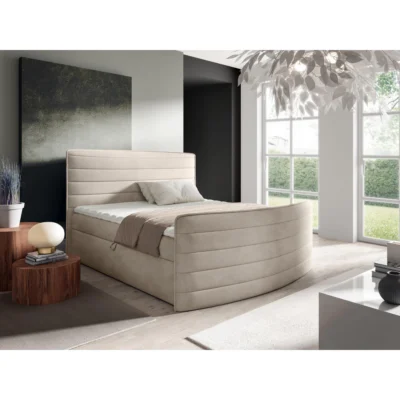 AN - Moebel 4u Boxspringbett CLEO in Beige, Liegefläche 120x200 cm – mit Bettkasten, Bonellfederkern